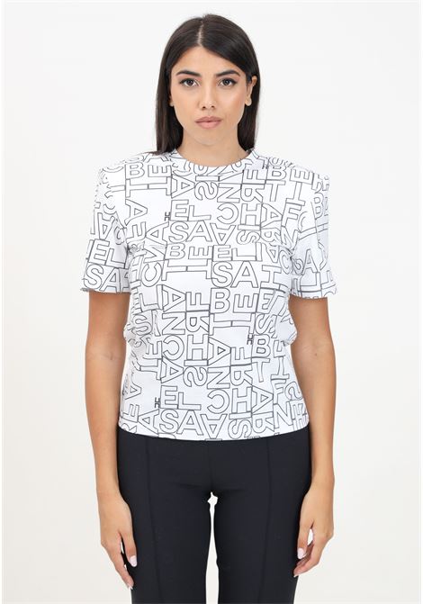 White short-sleeved T-shirt for women with all-over lettering ELISABETTA FRANCHI | MA01746E2392